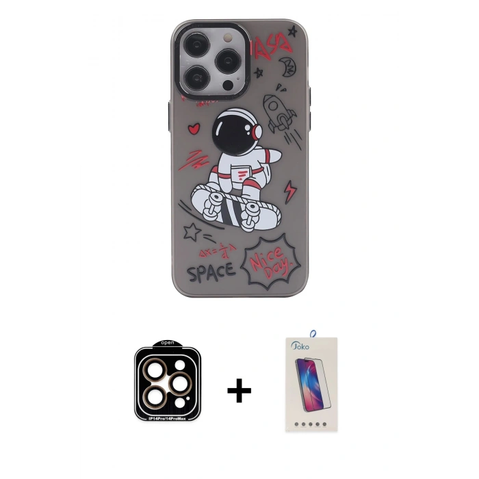 MARSİLYAN™- iPhone 14 Pro Max Kılıf Zirve Form Özel Seri - Siyah Joko 5D Cam + PVD Metal Kamera Lens - TU