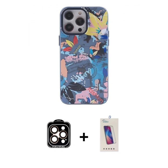 MARSİLYAN™- iPhone 14 Pro Max Kılıf Zirve Form Özel Seri - Siyah Joko 5D Cam + PVD Metal Kamera Lens - TU