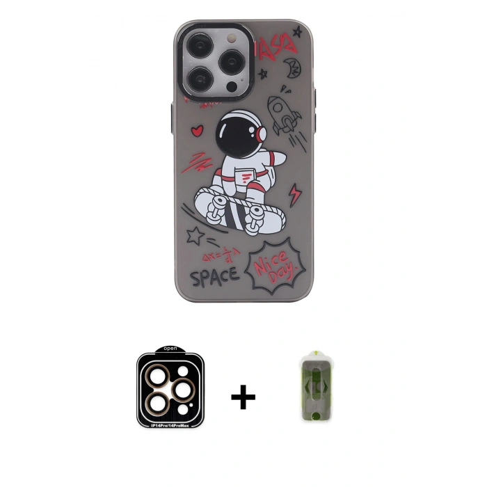 MARSİLYAN™- iPhone 14 Pro Max Kılıf Zirve Form Özel Seri - Siyah Joko Magic 5D Hayalet Cam + PVD Metal Kamera Lens - TU