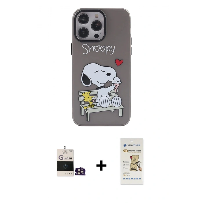 MARSİLYAN™- iPhone 14 Pro Max Kılıf Zirve Form Özel Seri - Siyah Mat Seramik Nano Ekran Koruyucu + Bilvis Titan Kamera Lens - GD