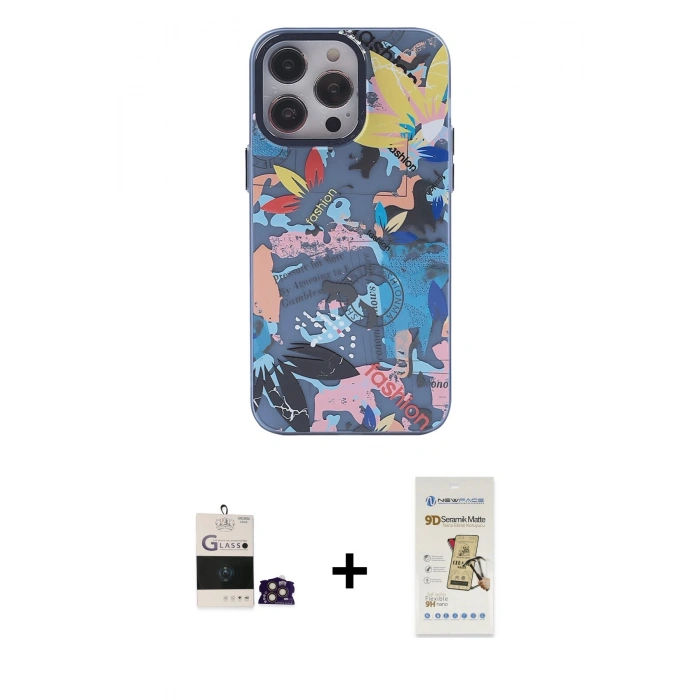 MARSİLYAN™- iPhone 14 Pro Max Kılıf Zirve Form Özel Seri - Siyah Mat Seramik Nano Ekran Koruyucu + Bilvis Titan Kamera Lens - GD