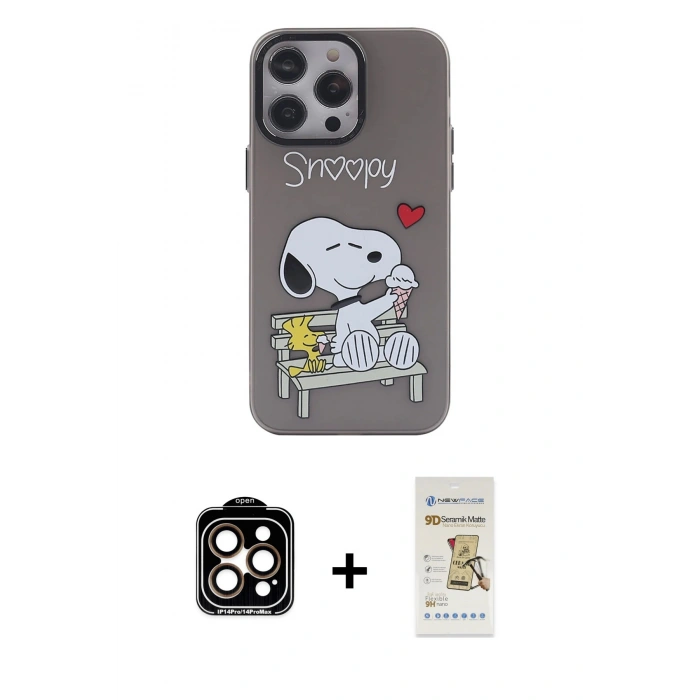 MARSİLYAN™- iPhone 14 Pro Max Kılıf Zirve Form Özel Seri - Siyah Mat Seramik Nano Ekran Koruyucu + PVD Metal Kamera Lens - TU