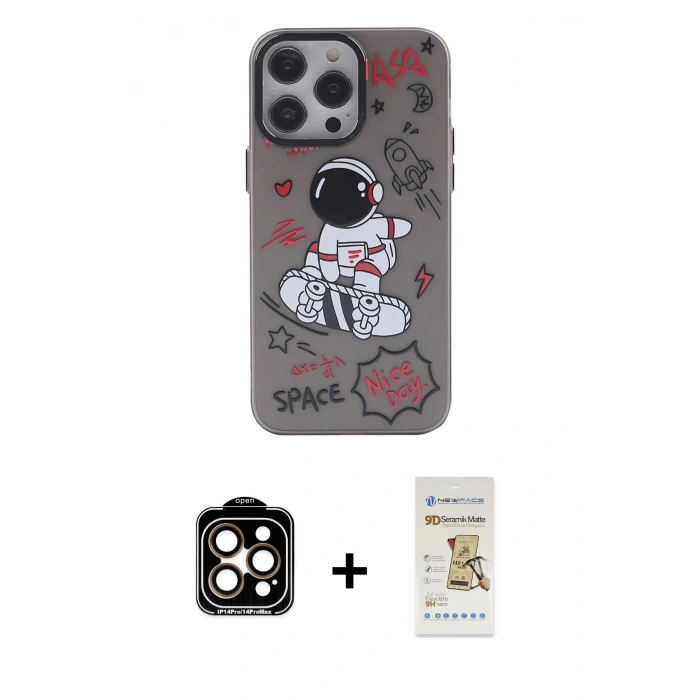 MARSİLYAN™- iPhone 14 Pro Max Kılıf Zirve Form Özel Seri - Siyah Mat Seramik Nano Ekran Koruyucu + PVD Metal Kamera Lens - TU
