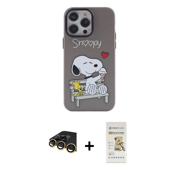 MARSİLYAN™- iPhone 14 Pro Max Kılıf Zirve Form Özel Seri - Siyah Mat Seramik Nano Ekran Koruyucu + Raze Metal Kamera Lens - GD