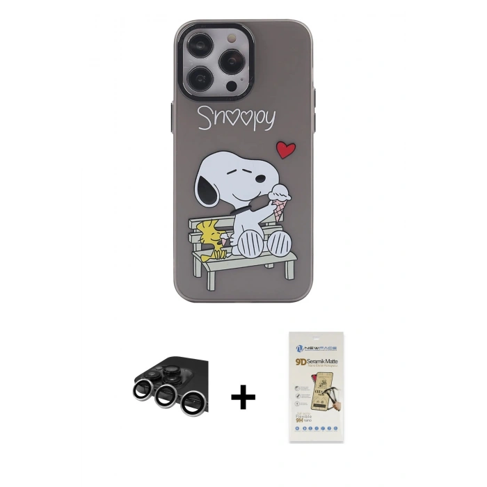 MARSİLYAN™- iPhone 14 Pro Max Kılıf Zirve Form Özel Seri - Siyah Mat Seramik Nano Ekran Koruyucu + Raze Metal Kamera Lens - GS