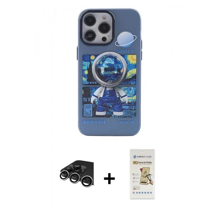 MARSİLYAN™- iPhone 14 Pro Max Kılıf Zirve Form Özel Seri - Siyah Mat Seramik Nano Ekran Koruyucu + Raze Metal Kamera Lens - GS