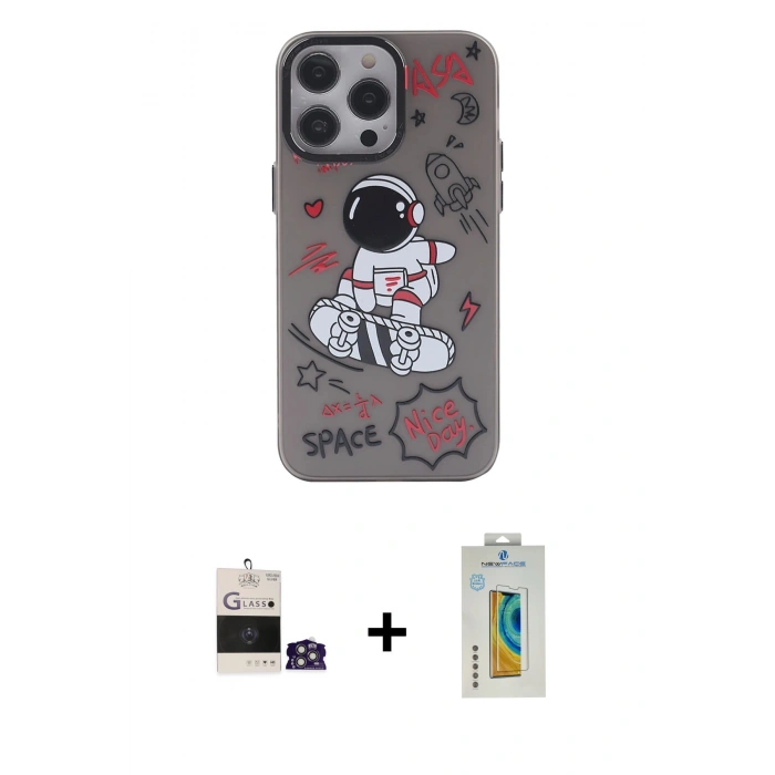 MARSİLYAN™- iPhone 14 Pro Max Kılıf Zirve Form Özel Seri - Siyah Polymer Nano Ekran Koruyucu + Bilvis Titan Kamera Lens - GS