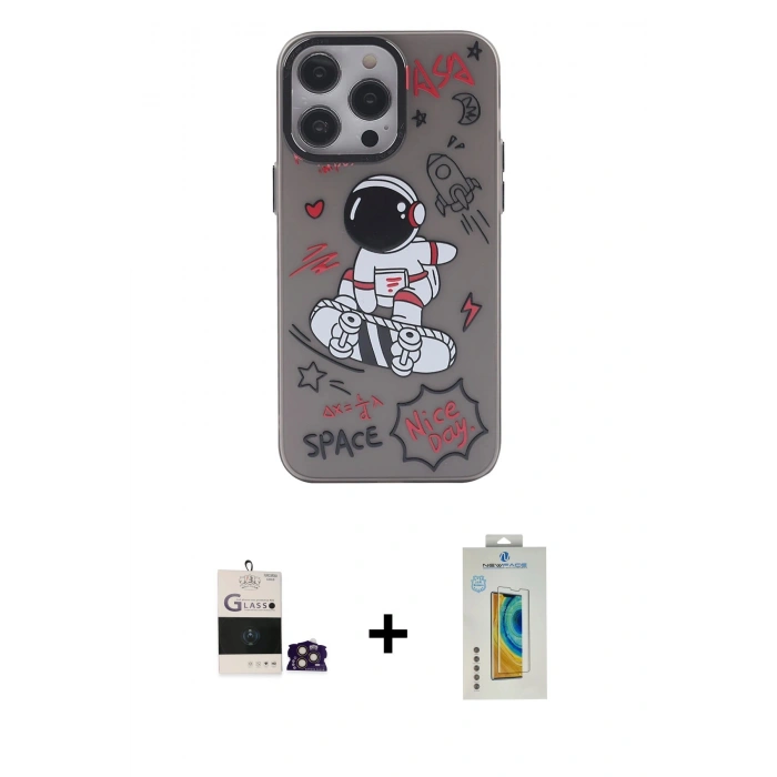 MARSİLYAN™- iPhone 14 Pro Max Kılıf Zirve Form Özel Seri - Siyah Polymer Nano Ekran Koruyucu + Bilvis Titan Kamera Lens - GD