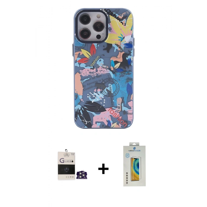 MARSİLYAN™- iPhone 14 Pro Max Kılıf Zirve Form Özel Seri - Siyah Polymer Nano Ekran Koruyucu + Bilvis Titan Kamera Lens - GS
