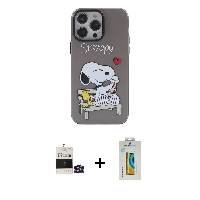MARSİLYAN™- iPhone 14 Pro Max Kılıf Zirve Form Özel Seri - Siyah Polymer Nano Ekran Koruyucu + Bilvis Titan Kamera Lens - GD