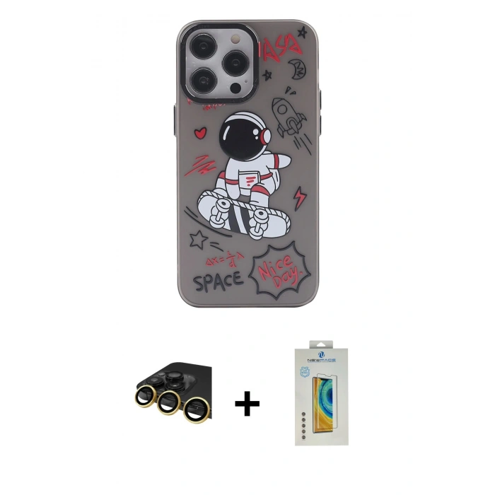 MARSİLYAN™- iPhone 14 Pro Max Kılıf Zirve Form Özel Seri - Siyah Polymer Nano Ekran Koruyucu + Raze Metal Kamera Lens - GD