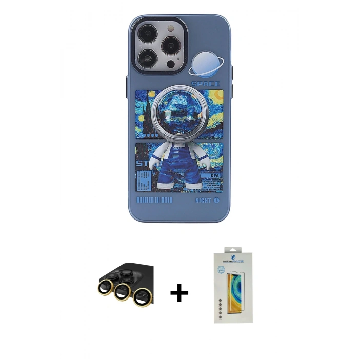 MARSİLYAN™- iPhone 14 Pro Max Kılıf Zirve Form Özel Seri - Siyah Polymer Nano Ekran Koruyucu + Raze Metal Kamera Lens - GD