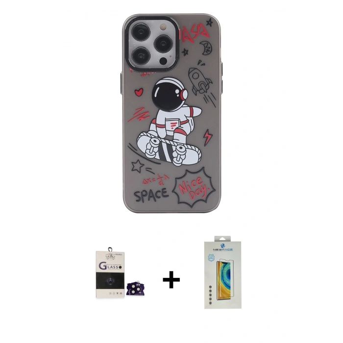 MARSİLYAN™- iPhone 14 Pro Max Kılıf Zirve Form Özel Seri - Siyah Polymer Nano Ekran Koruyucu + Bilvis Titan Kamera Lens - SH