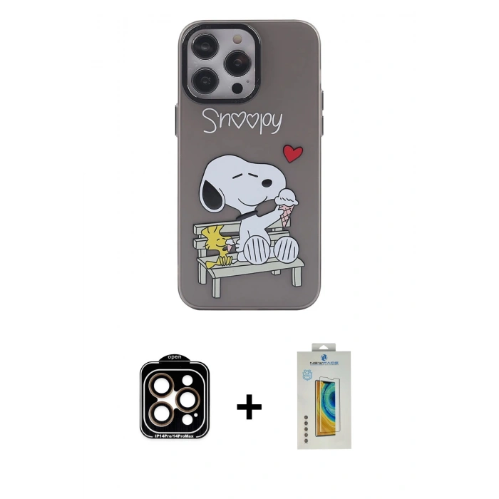 MARSİLYAN™- iPhone 14 Pro Max Kılıf Zirve Form Özel Seri - Siyah Polymer Nano Ekran Koruyucu + Turuncu PVD Metal Kamera Lens