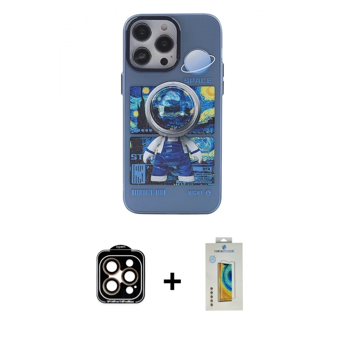 MARSİLYAN™- iPhone 14 Pro Max Kılıf Zirve Form Özel Seri - Siyah Polymer Nano Ekran Koruyucu + Turuncu PVD Metal Kamera Lens