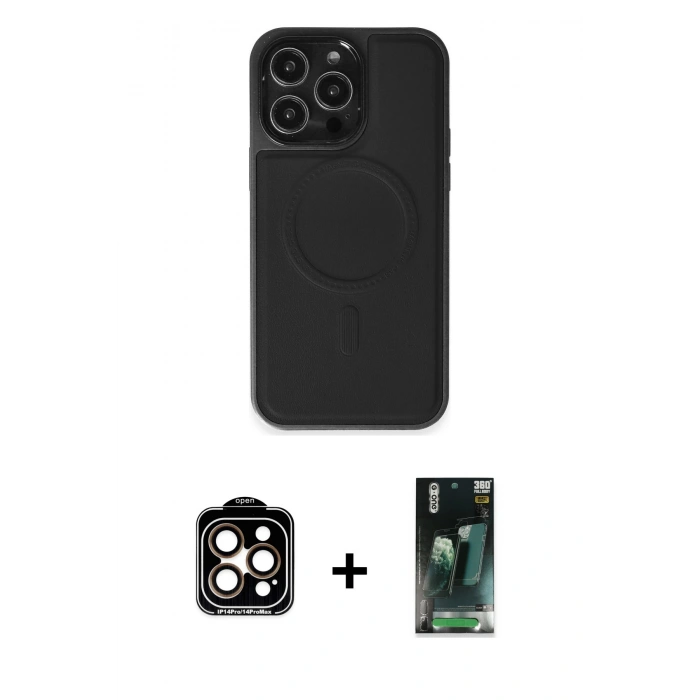 MARSİLYAN™- iPhone 14 Pro Max Kılıf Zirve Işık Serisi - Şeffaf 360 Full Body Arka Koruyucu + PVD Metal Kamera Lens - TU