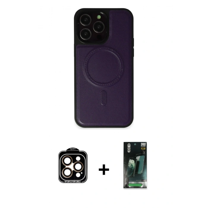 MARSİLYAN™- iPhone 14 Pro Max Kılıf Zirve Işık Serisi - Şeffaf 360 Full Body Arka Koruyucu + PVD Metal Kamera Lens - TU