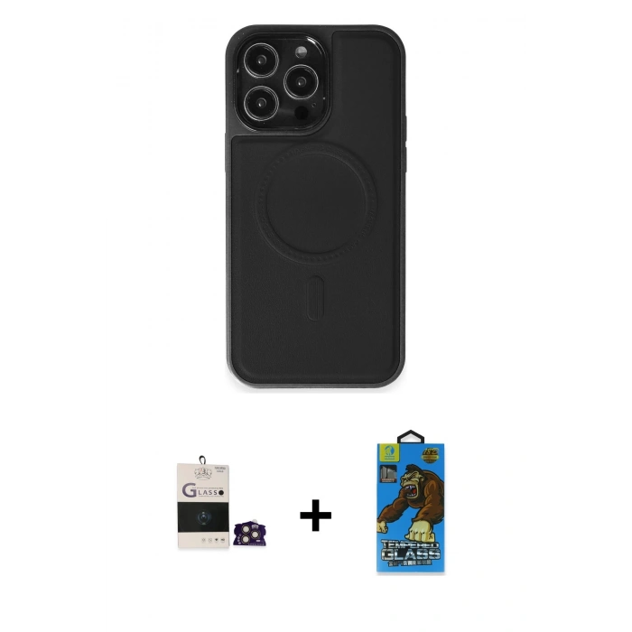 MARSİLYAN™- iPhone 14 Pro Max Kılıf Zirve Işık Serisi - Siyah 18D Cam Ekran Koruyucu + Bilvis Titan Kamera Lens - GD