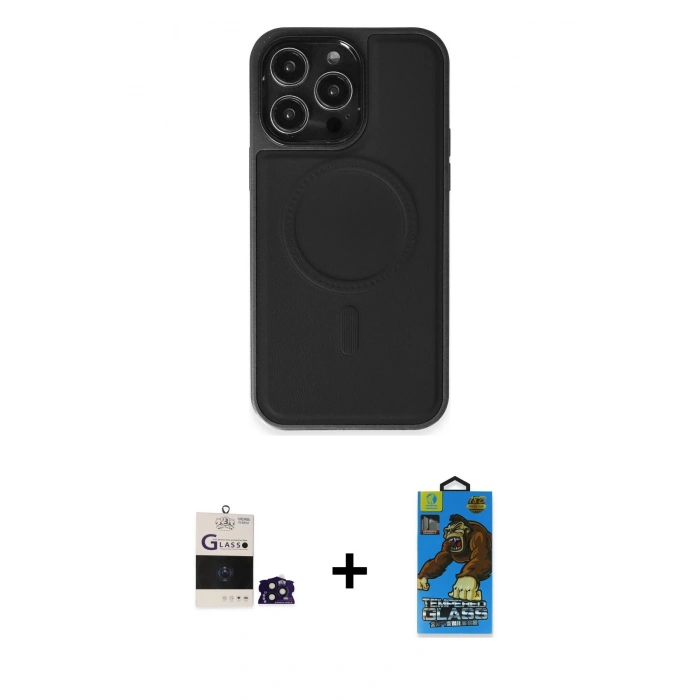 MARSİLYAN™- iPhone 14 Pro Max Kılıf Zirve Işık Serisi - Siyah 18D Cam Ekran Koruyucu + Bilvis Titan Kamera Lens - DNMR