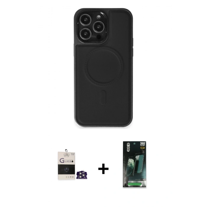 MARSİLYAN™- iPhone 14 Pro Max Kılıf Zirve Işık Serisi - Siyah 360 Mat Full Body Arka Koruyucu + Bilvis Titan Kamera Lens - GS