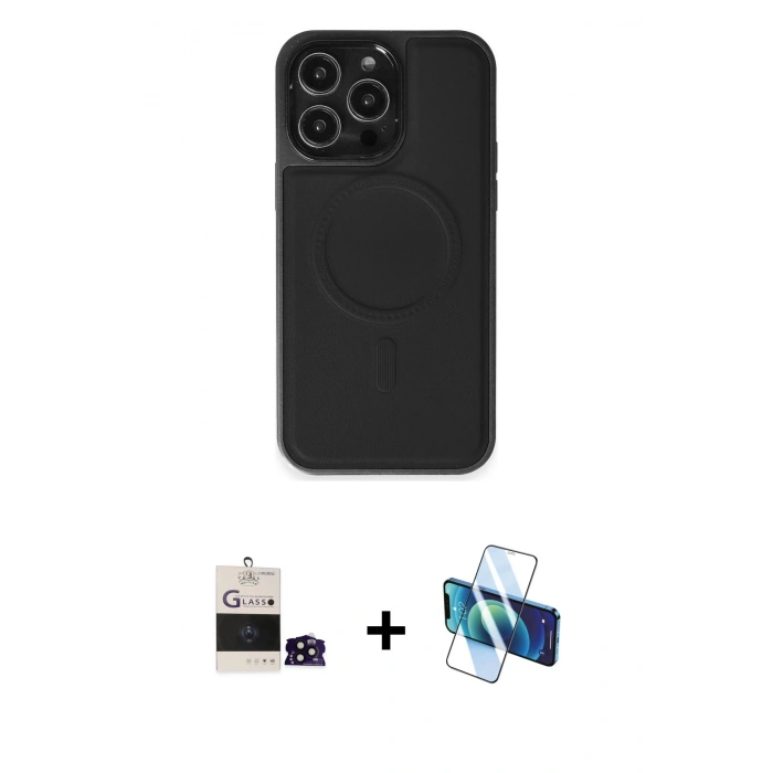 MARSİLYAN™- iPhone 14 Pro Max Kılıf Zirve Işık Serisi - Siyah 3D Antistatik Cam Ekran Koruyucu + Bilvis Titan Kamera Lens - SH