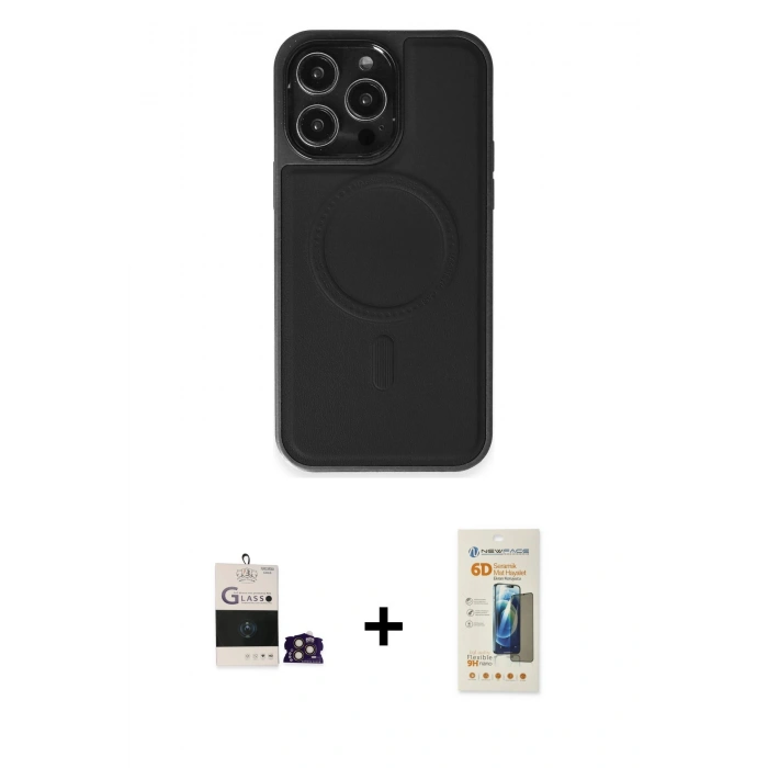 MARSİLYAN™- iPhone 14 Pro Max Kılıf Zirve Işık Serisi - Siyah 6D Mat Seramik Hayalet Nano Ekran Koruyucu + Bilvis Titan Kamera Lens - GD