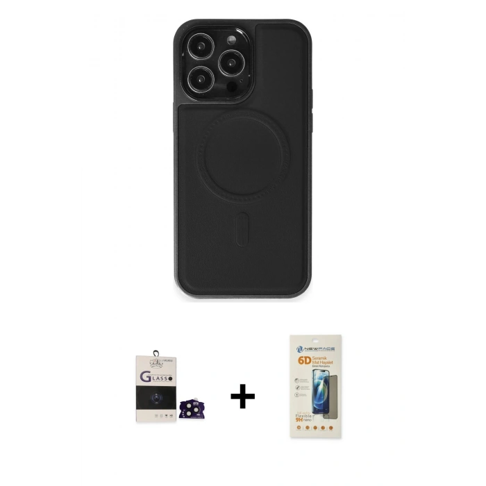 MARSİLYAN™- iPhone 14 Pro Max Kılıf Zirve Işık Serisi - Siyah 6D Mat Seramik Hayalet Nano Ekran Koruyucu + Bilvis Titan Kamera Lens - SH
