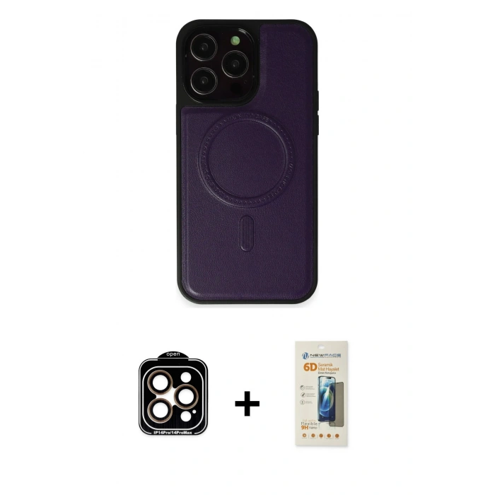 MARSİLYAN™- iPhone 14 Pro Max Kılıf Zirve Işık Serisi - Siyah 6D Mat Seramik Hayalet Nano Ekran Koruyucu + PVD Metal Kamera Lens - TU