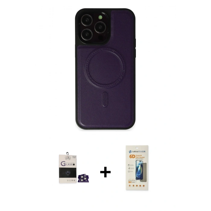 MARSİLYAN™- iPhone 14 Pro Max Kılıf Zirve Işık Serisi - Siyah 6D Mat Seramik Hayalet Nano Ekran Koruyucu + Bilvis Titan Kamera Lens - GS