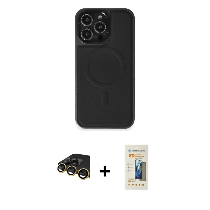 MARSİLYAN™- iPhone 14 Pro Max Kılıf Zirve Işık Serisi - Siyah 6D Mat Seramik Hayalet Nano Ekran Koruyucu + Raze Metal Kamera Lens - GD