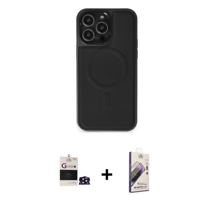 MARSİLYAN™- iPhone 14 Pro Max Kılıf Zirve Işık Serisi - Siyah Bilvis 3D Mat Cam Ekran Koruyucu + Bilvis Titan Kamera Lens - DNMR