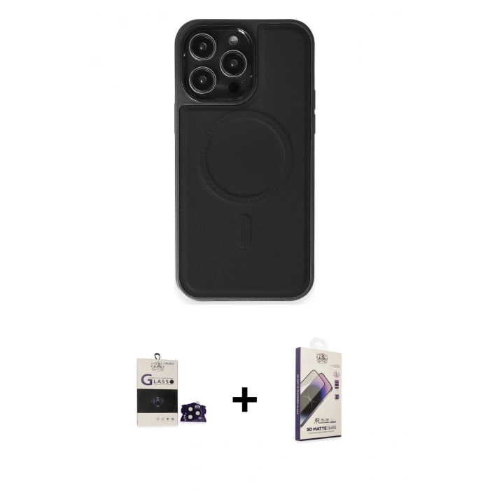 MARSİLYAN™- iPhone 14 Pro Max Kılıf Zirve Işık Serisi - Siyah Bilvis 3D Mat Cam Ekran Koruyucu + Bilvis Titan Kamera Lens - SH