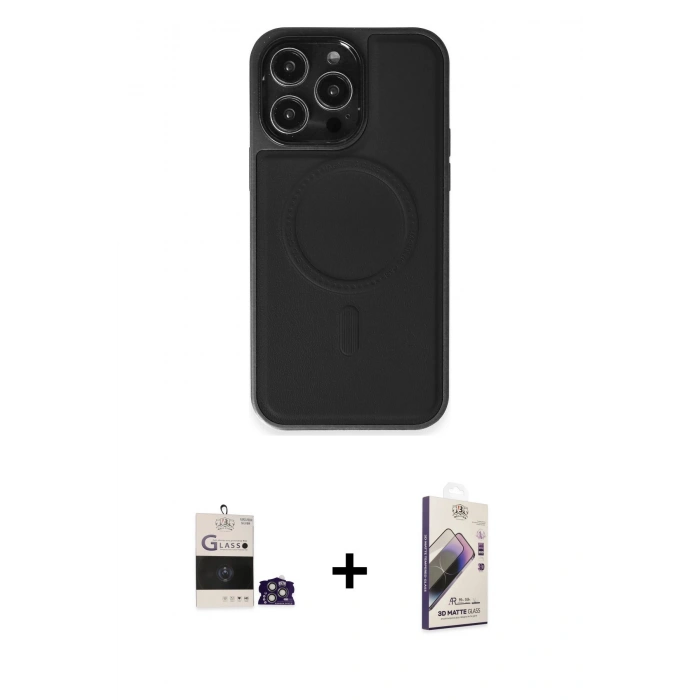 MARSİLYAN™- iPhone 14 Pro Max Kılıf Zirve Işık Serisi - Siyah Bilvis 3D Mat Cam Ekran Koruyucu + Bilvis Titan Kamera Lens - GS