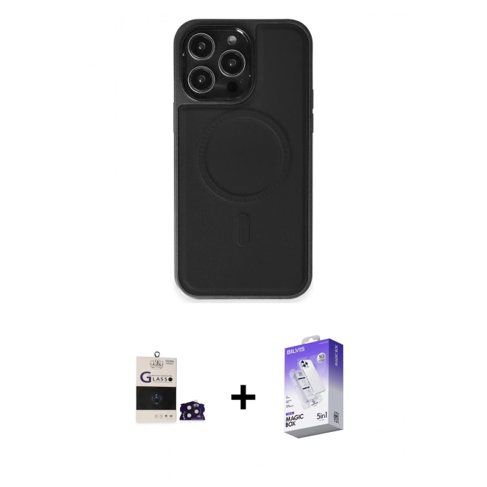 MARSİLYAN™- iPhone 14 Pro Max Kılıf Zirve Işık Serisi - Siyah Bilvis 5in1 3D Magic Cam Ekran Koruyucu + Derin Mor Bilvis Titan Kamera Lens