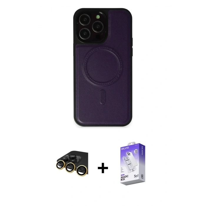 MARSİLYAN™- iPhone 14 Pro Max Kılıf Zirve Işık Serisi - Siyah Bilvis 5in1 3D Magic Cam Ekran Koruyucu + Raze Metal Kamera Lens - GD