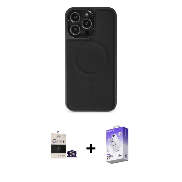 MARSİLYAN™- iPhone 14 Pro Max Kılıf Zirve Işık Serisi - Siyah Bilvis 5in1 3D Magic Cam Ekran Koruyucu + Bilvis Titan Kamera Lens - GS