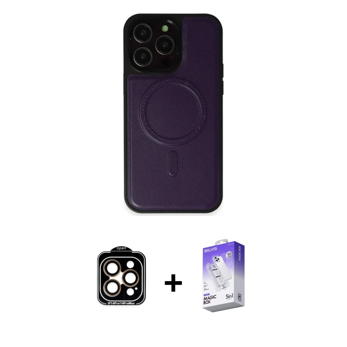 MARSİLYAN™- iPhone 14 Pro Max Kılıf Zirve Işık Serisi - Siyah Bilvis 5in1 3D Magic Cam Ekran Koruyucu + PVD Metal Kamera Lens - TU