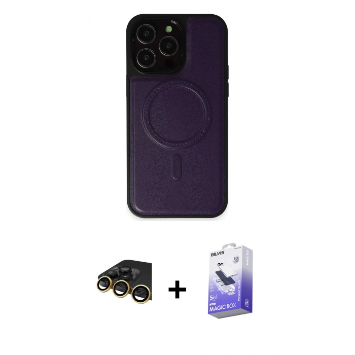 MARSİLYAN™- iPhone 14 Pro Max Kılıf Zirve Işık Serisi - Siyah Bilvis 5in1 5D Magic Hayalet Cam Ekran Koruyucu + Raze Metal Kamera Lens - GD