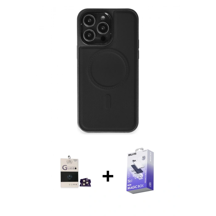MARSİLYAN™- iPhone 14 Pro Max Kılıf Zirve Işık Serisi - Siyah Bilvis 5in1 5D Magic Hayalet Cam Ekran Koruyucu + Bilvis Titan Kamera Lens - GD