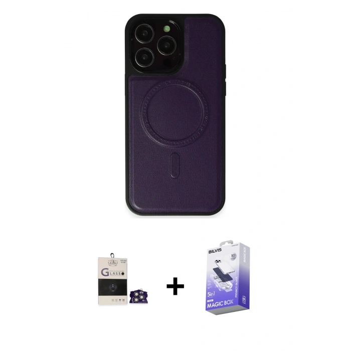 MARSİLYAN™- iPhone 14 Pro Max Kılıf Zirve Işık Serisi - Siyah Bilvis 5in1 5D Magic Hayalet Cam Ekran Koruyucu + Bilvis Titan Kamera Lens - GS