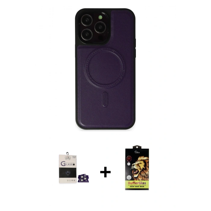 MARSİLYAN™- iPhone 14 Pro Max Kılıf Zirve Işık Serisi - Siyah Buffer Cam Ekran Koruyucu + Gümüş Bilvis Titan Kamera Lens