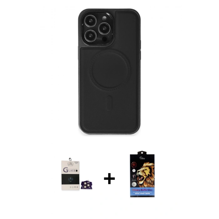 MARSİLYAN™- iPhone 14 Pro Max Kılıf Zirve Işık Serisi - Siyah Buffer Hayalet Cam Ekran Koruyucu + Gold Bilvis Titan Kamera Lens