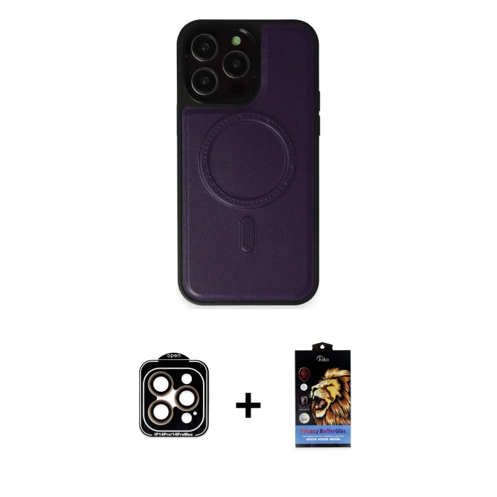 MARSİLYAN™- iPhone 14 Pro Max Kılıf Zirve Işık Serisi - Siyah Buffer Hayalet Cam Ekran Koruyucu + PVD Metal Kamera Lens - TU