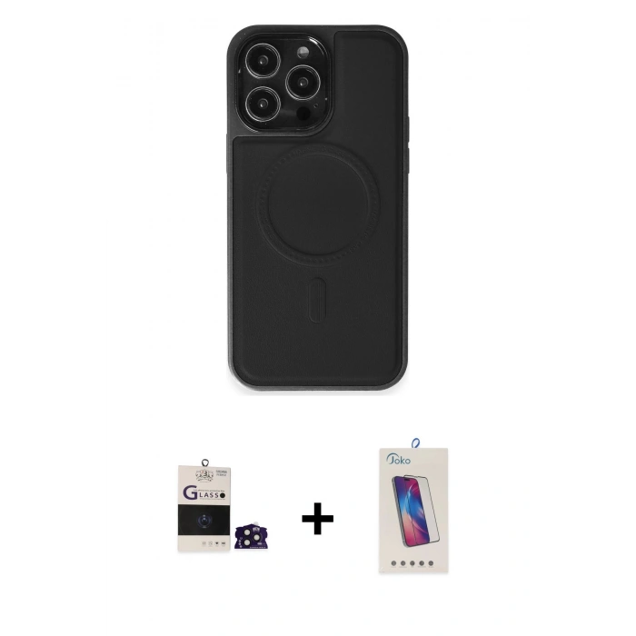 MARSİLYAN™- iPhone 14 Pro Max Kılıf Zirve Işık Serisi - Siyah Joko 5D Cam + Derin Mor Bilvis Titan Kamera Lens