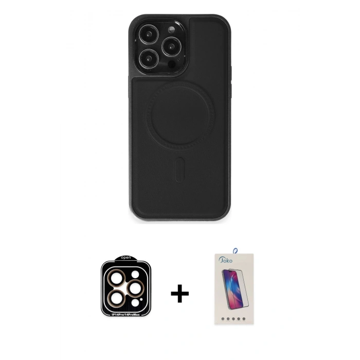 MARSİLYAN™- iPhone 14 Pro Max Kılıf Zirve Işık Serisi - Siyah Joko 5D Cam + PVD Metal Kamera Lens - TU
