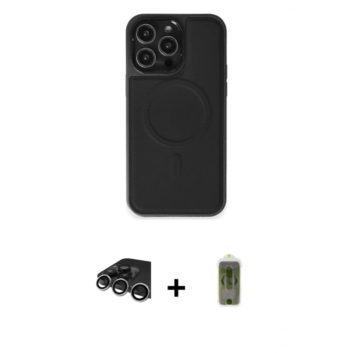 MARSİLYAN™- iPhone 14 Pro Max Kılıf Zirve Işık Serisi - Siyah Joko Magic 5D Hayalet Cam + Raze Metal Kamera Lens - GS
