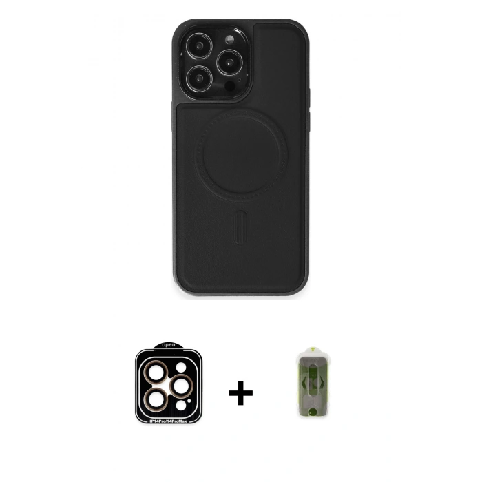 MARSİLYAN™- iPhone 14 Pro Max Kılıf Zirve Işık Serisi - Siyah Joko Magic 5D Hayalet Cam + PVD Metal Kamera Lens - TU