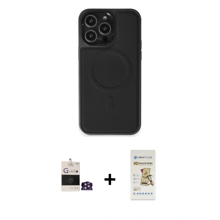 MARSİLYAN™- iPhone 14 Pro Max Kılıf Zirve Işık Serisi - Siyah Mat Seramik Nano Ekran Koruyucu + Bilvis Titan Kamera Lens - GS
