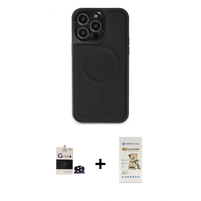 MARSİLYAN™- iPhone 14 Pro Max Kılıf Zirve Işık Serisi - Siyah Mat Seramik Nano Ekran Koruyucu + Bilvis Titan Kamera Lens - DNMR