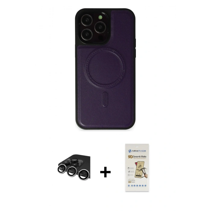 MARSİLYAN™- iPhone 14 Pro Max Kılıf Zirve Işık Serisi - Siyah Mat Seramik Nano Ekran Koruyucu + Raze Metal Kamera Lens - GS